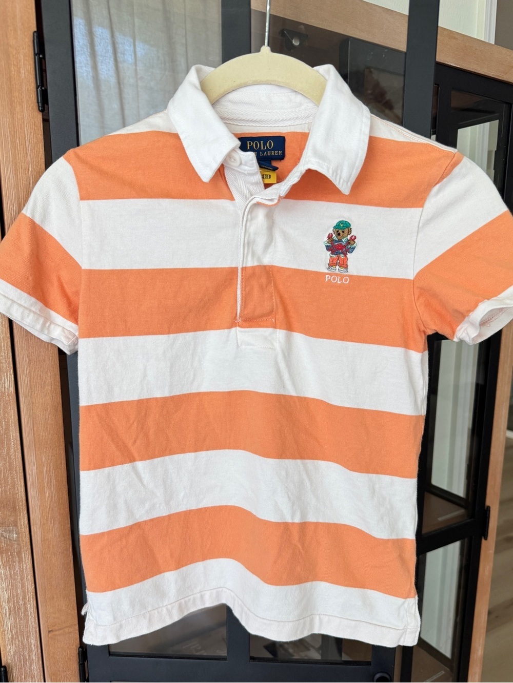 Ralph Lauren Polo bear embroidery rugby shirt short sleeve striped crab toddler